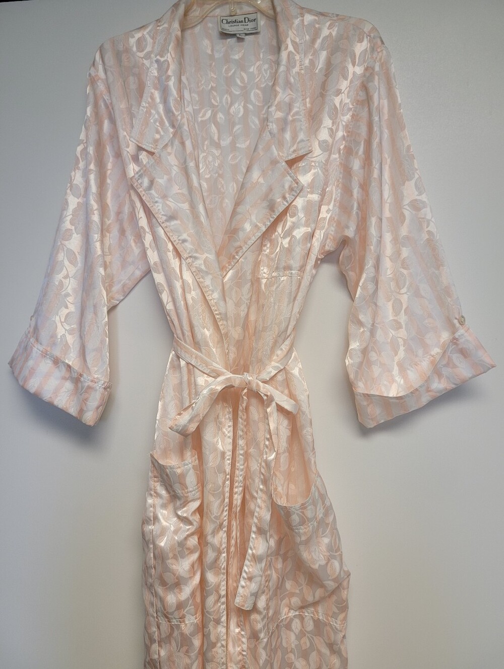 Vintage Christian Dior Pink Satin Jacquard Lounge Robe Housecoat Size L - Picture 9 of 13